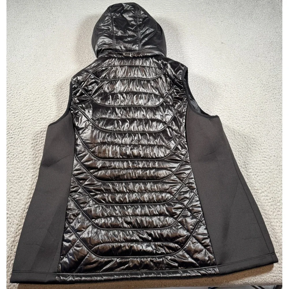 Michael Kors Quilted‎ Puffer Vest Womens Medium Black Removable Hood Full Zip